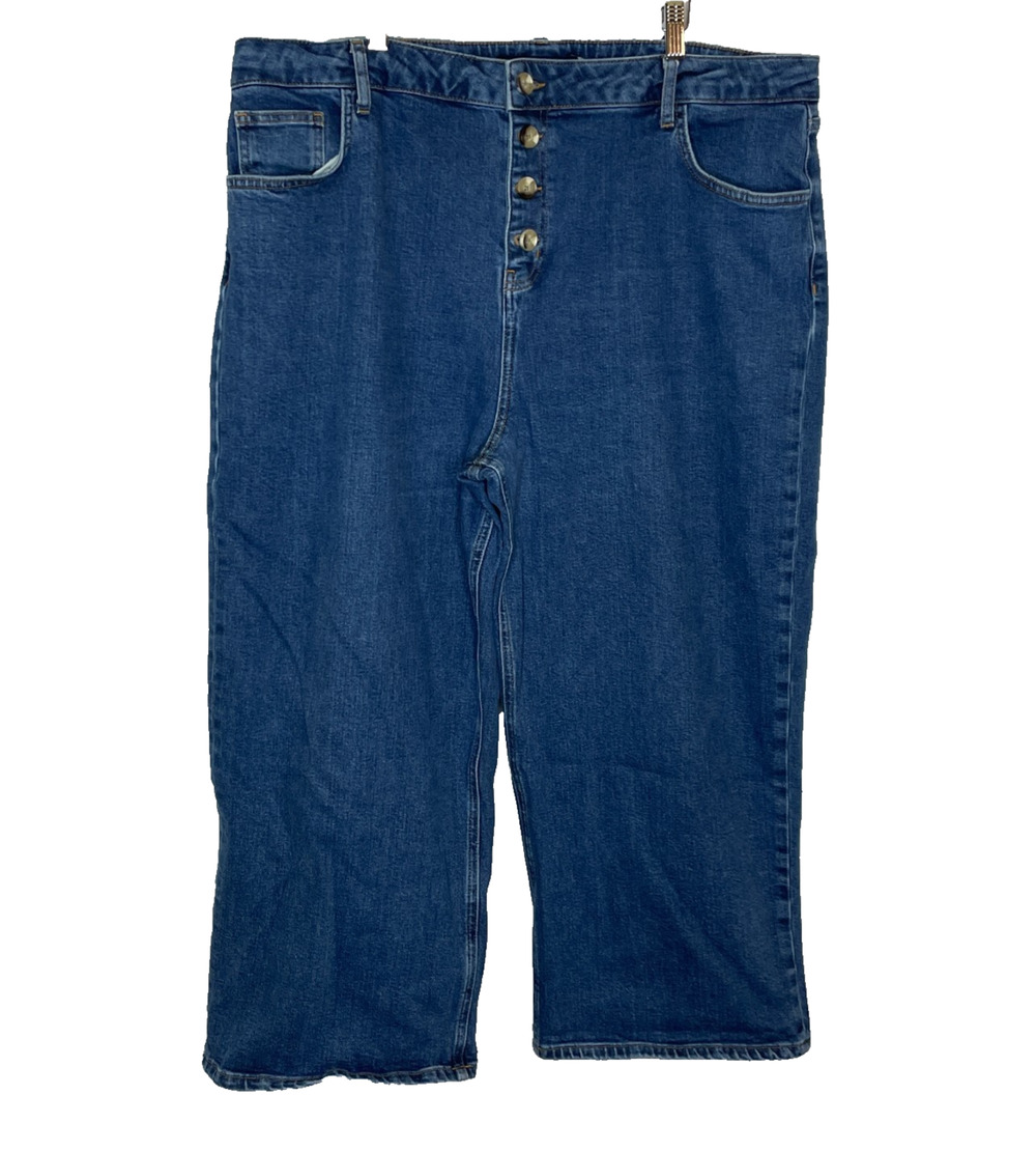 Women's US 20 Boden Button Fly Wide Leg Dark Wash Cropped Jeans Cotton